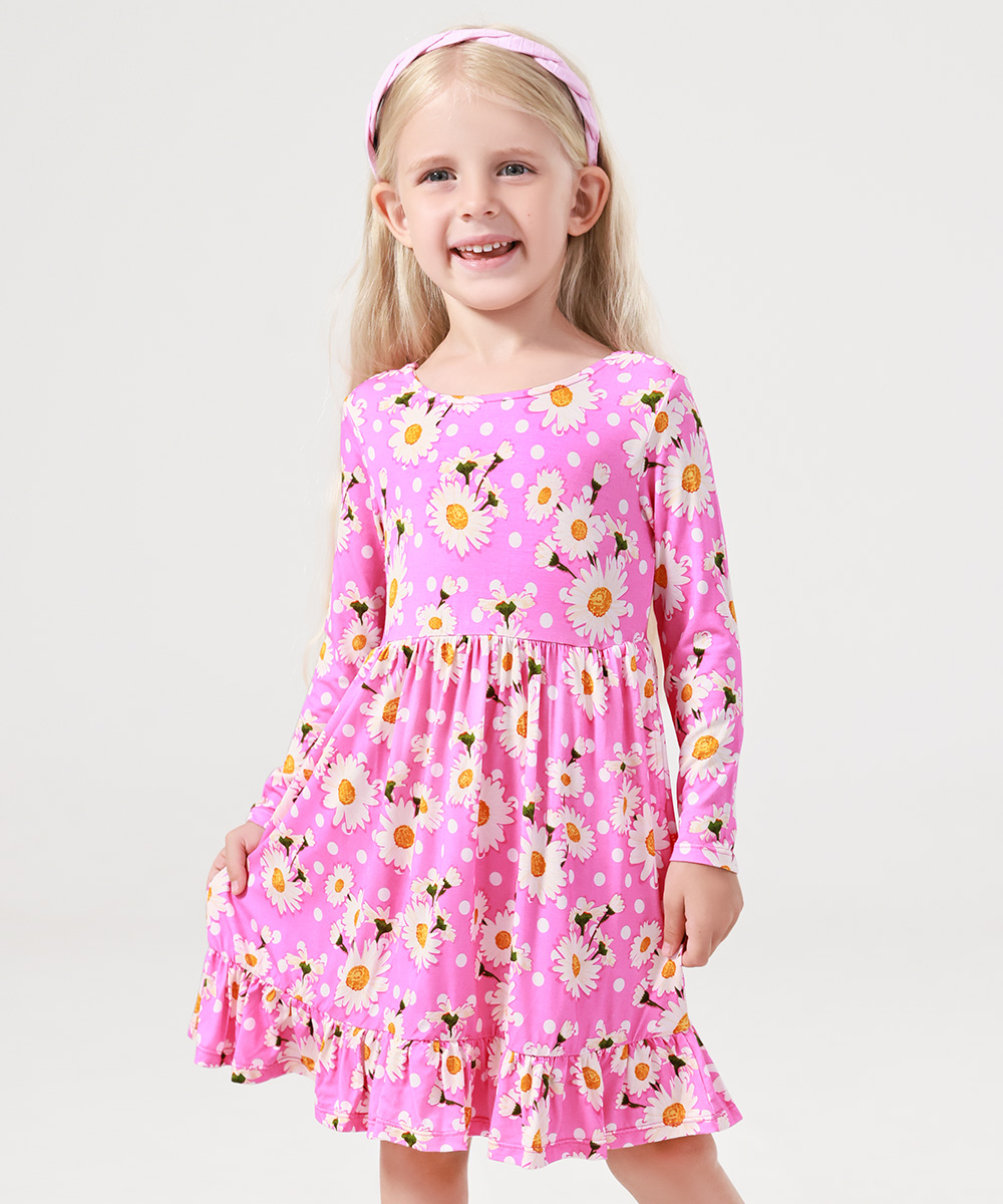 2T-12Y Long Sleeve Bamboo Viscose Girls' Twirl Dresses