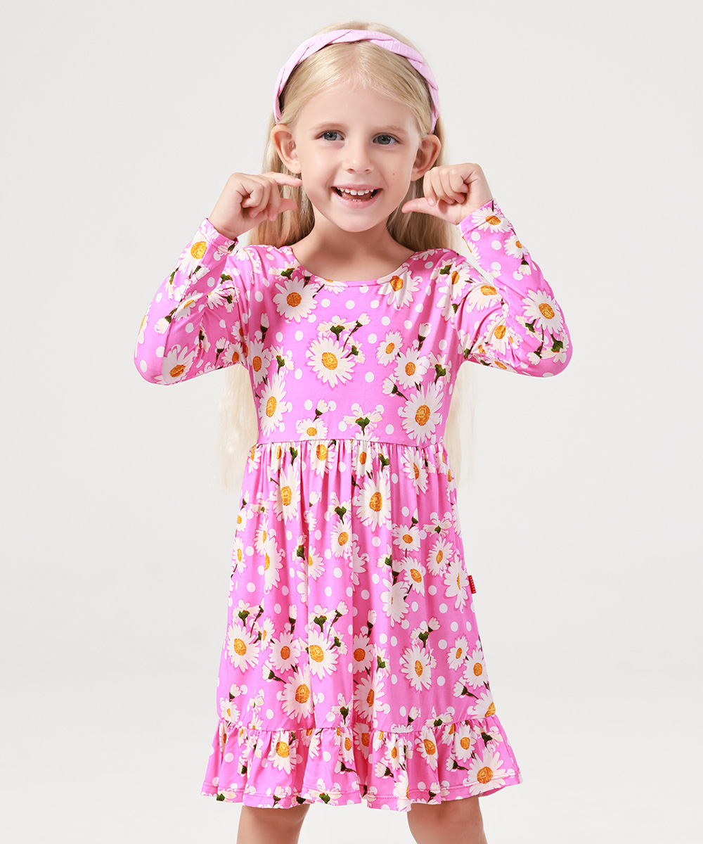 2T-12Y Long Sleeve Bamboo Viscose Girls' Twirl Dresses