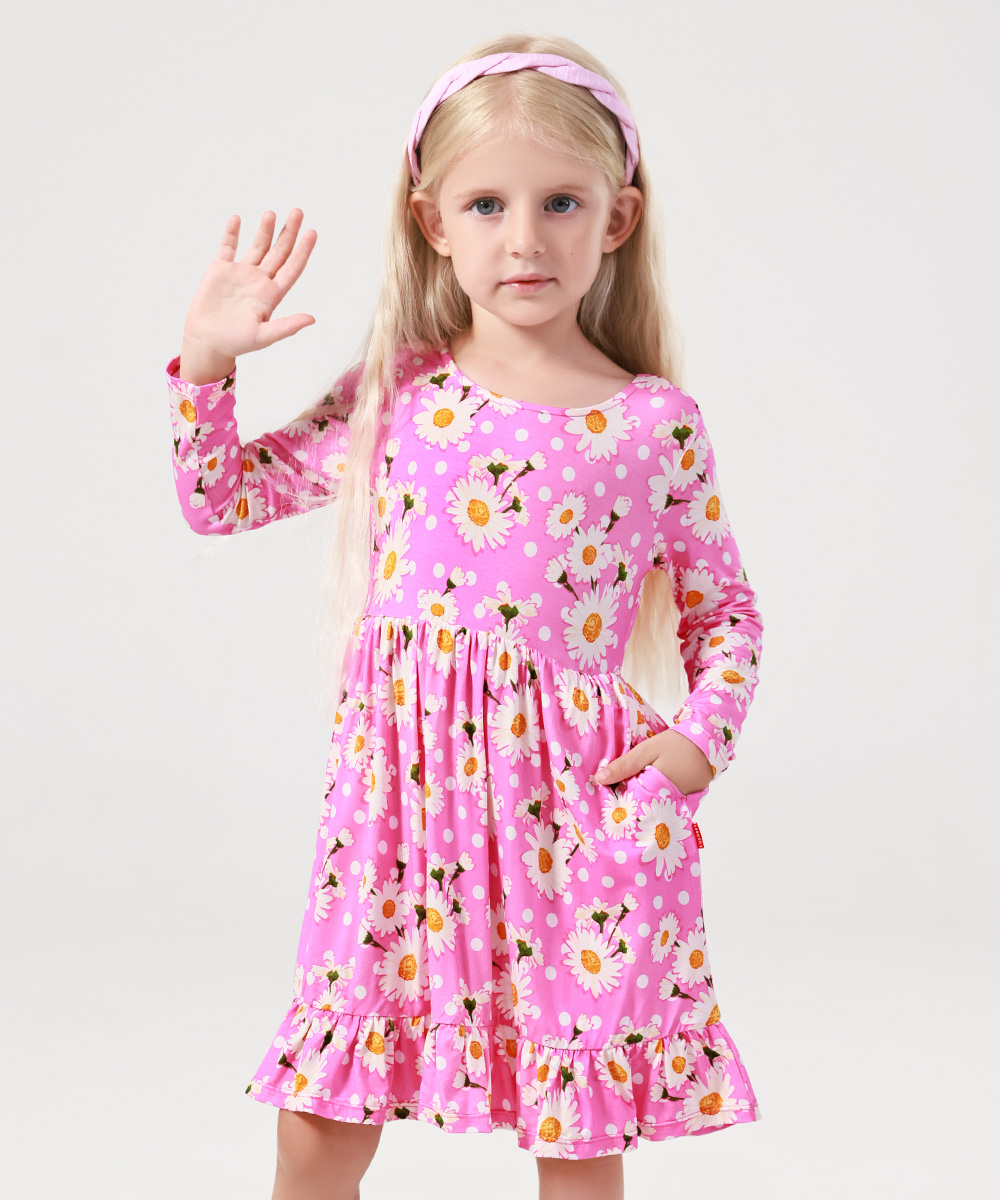 2T-12Y Long Sleeve Bamboo Viscose Girls' Twirl Dresses