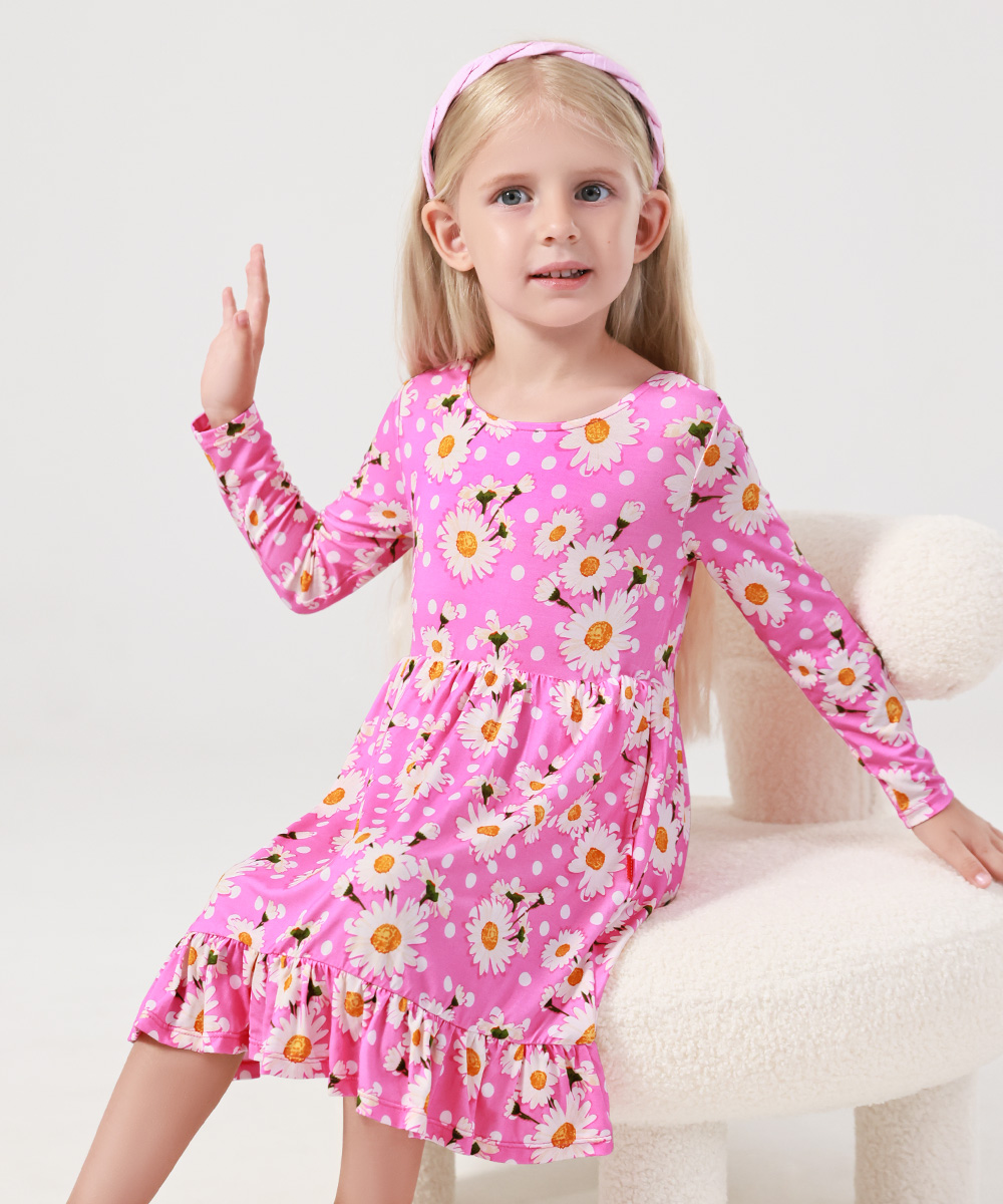 2T-12Y Long Sleeve Bamboo Viscose Girls' Twirl Dresses