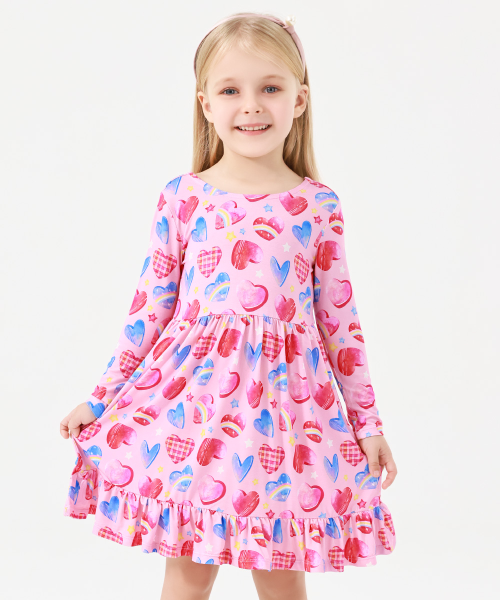 2T-12Y Long Sleeve Bamboo Viscose Girls' Twirl Dresses
