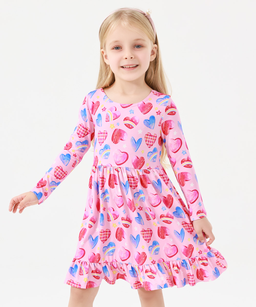 2T-12Y Long Sleeve Bamboo Viscose Girls' Twirl Dresses