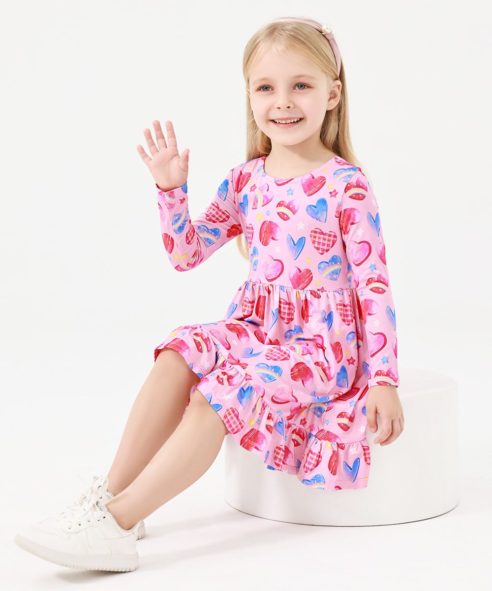 2T-12Y Long Sleeve Bamboo Viscose Girls' Twirl Dresses