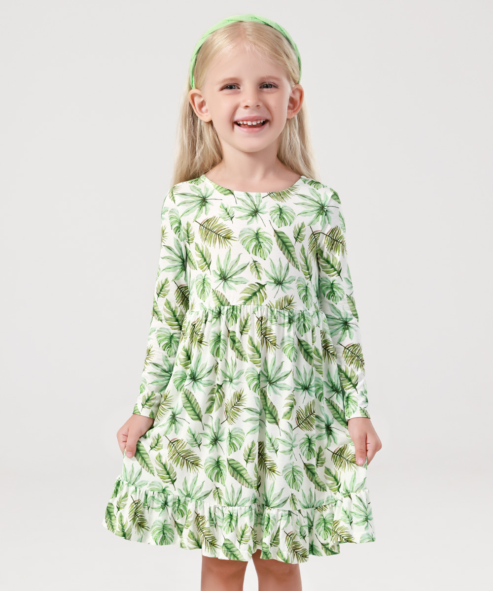 2T-12Y Long Sleeve Bamboo Viscose Girls' Twirl Dresses