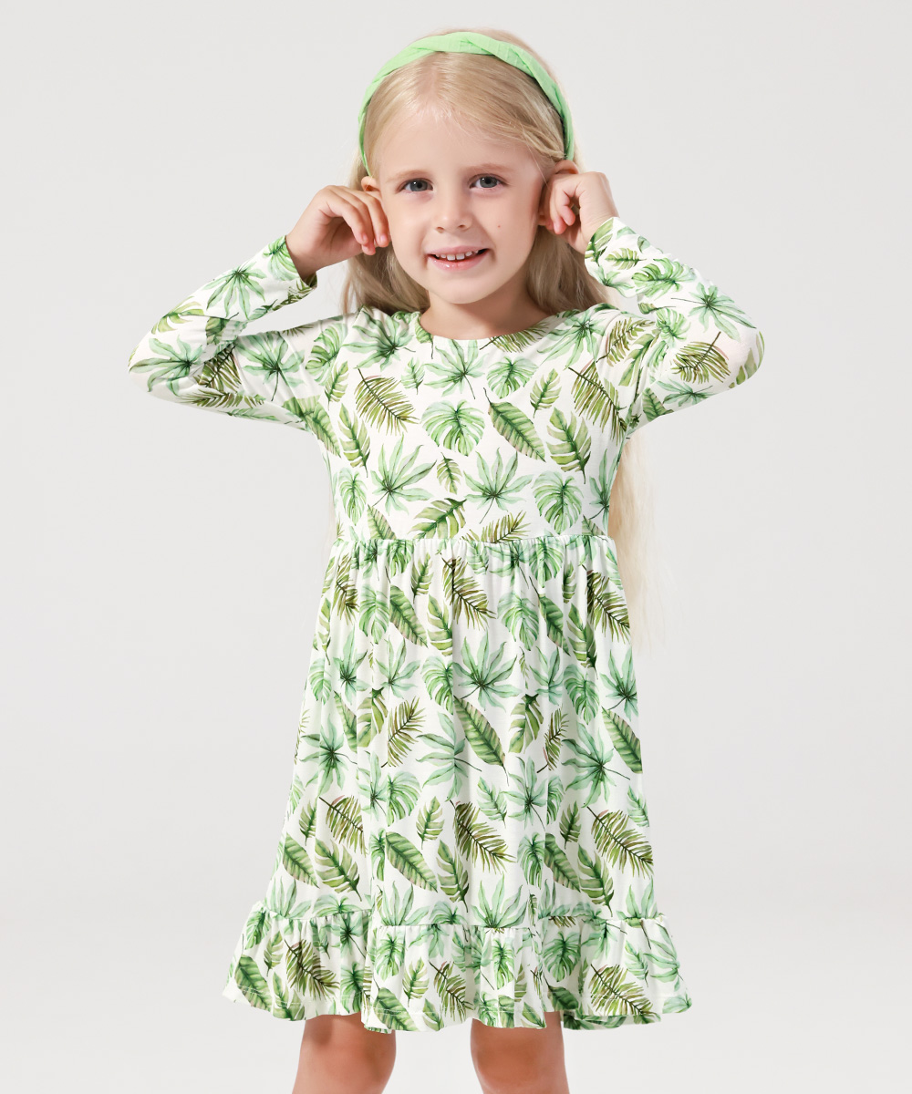 2T-12Y Long Sleeve Bamboo Viscose Girls' Twirl Dresses