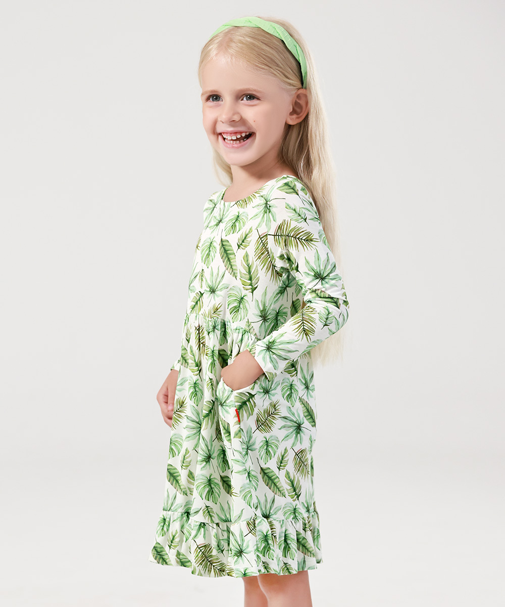 2T-12Y Long Sleeve Bamboo Viscose Girls' Twirl Dresses