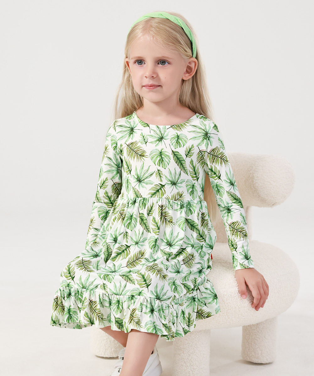 2T-12Y Long Sleeve Bamboo Viscose Girls' Twirl Dresses
