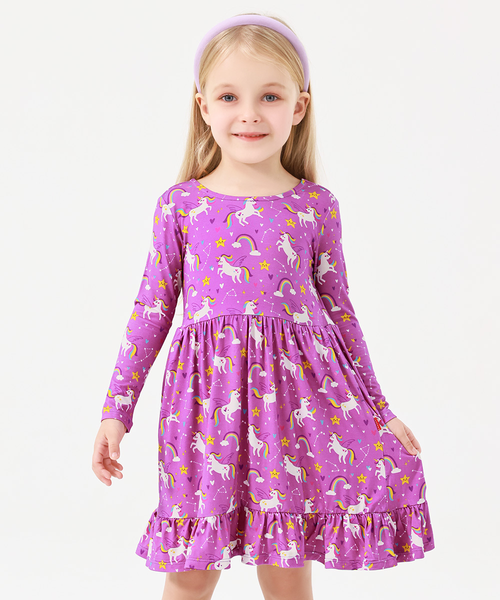 2T-12Y Long Sleeve Bamboo Viscose Girls' Twirl Dresses
