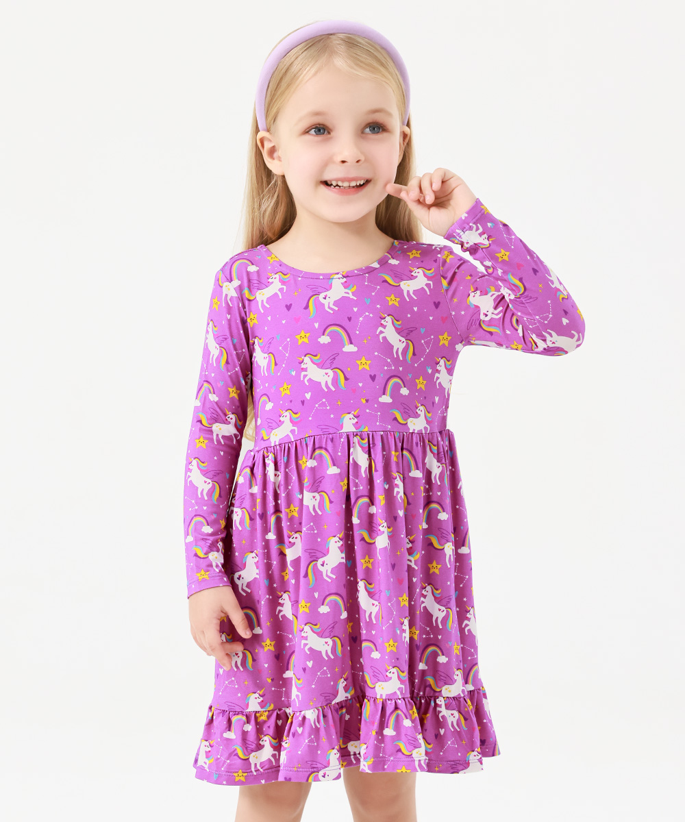 2T-12Y Long Sleeve Bamboo Viscose Girls' Twirl Dresses