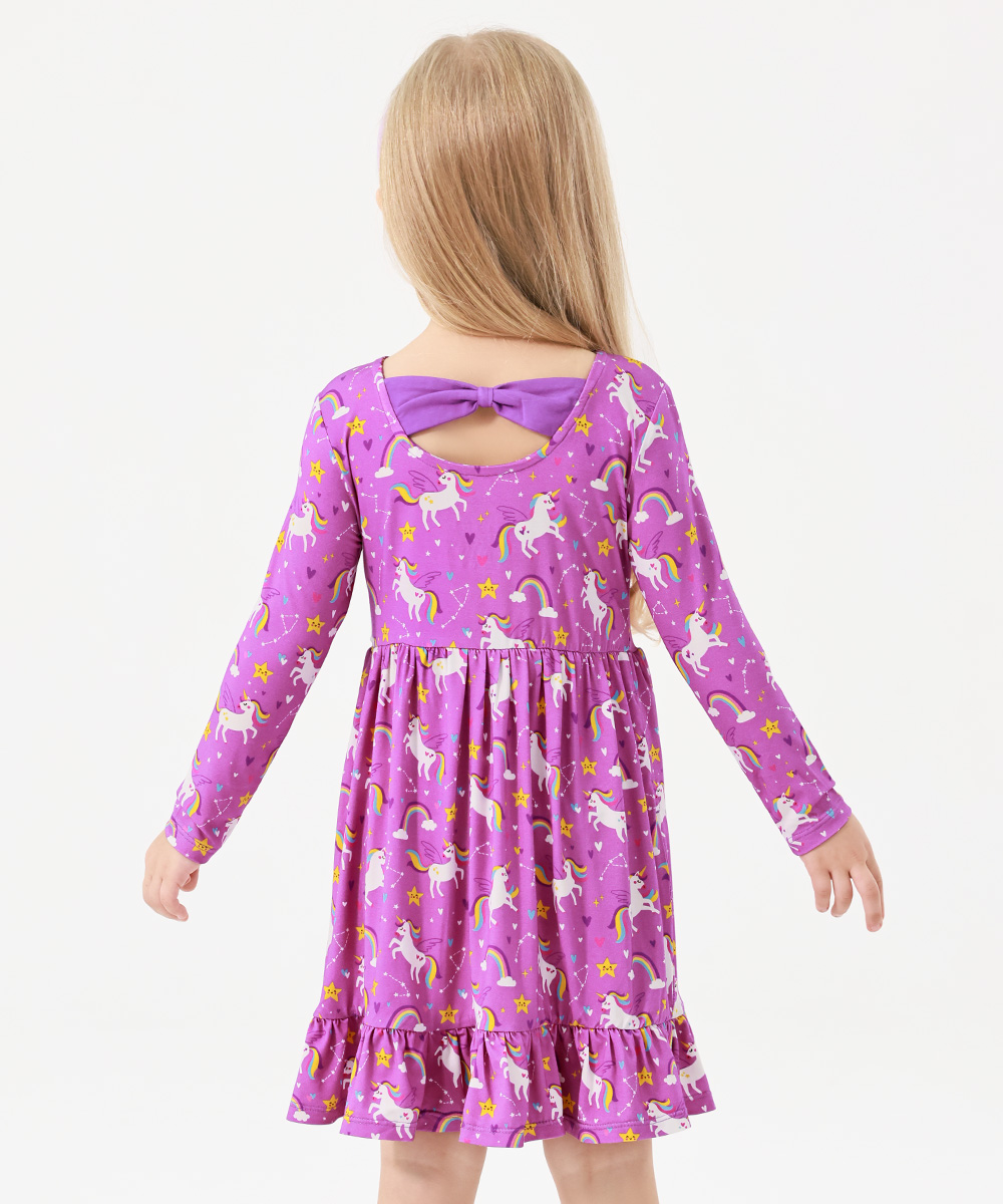 2T-12Y Long Sleeve Bamboo Viscose Girls' Twirl Dresses