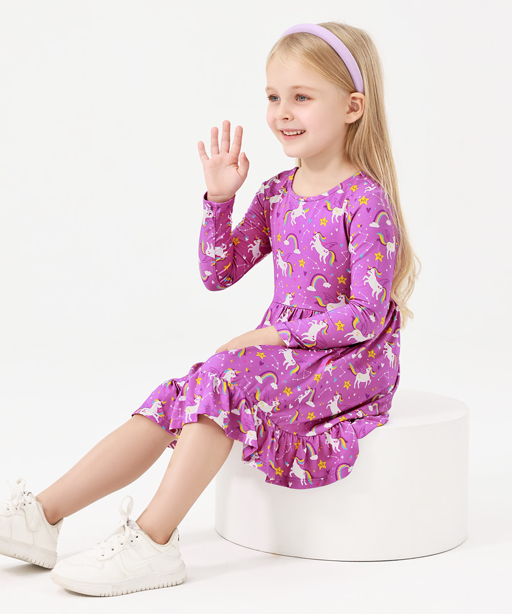 2T-12Y Long Sleeve Bamboo Viscose Girls' Twirl Dresses