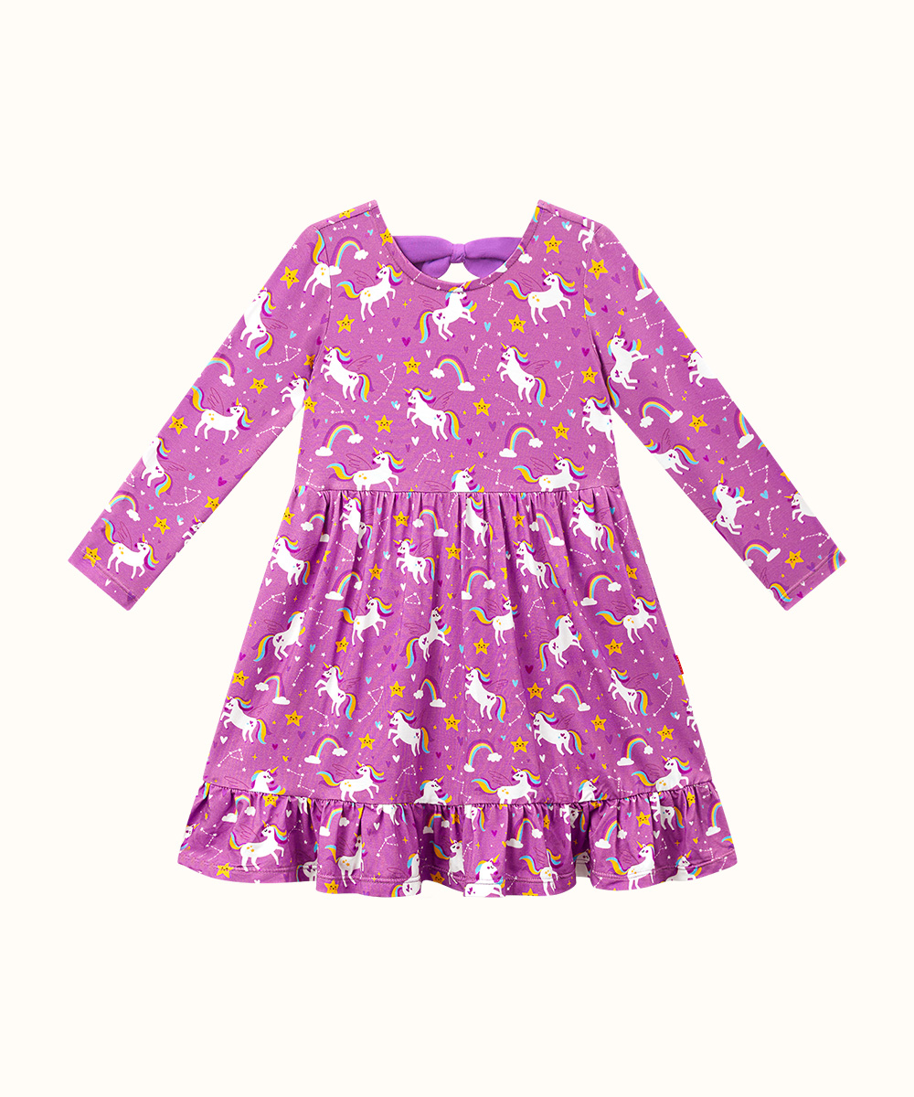 2T-12Y Long Sleeve Bamboo Viscose Girls' Twirl Dresses