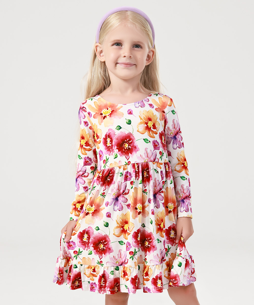 2T-12Y Long Sleeve Bamboo Viscose Girls' Twirl Dresses