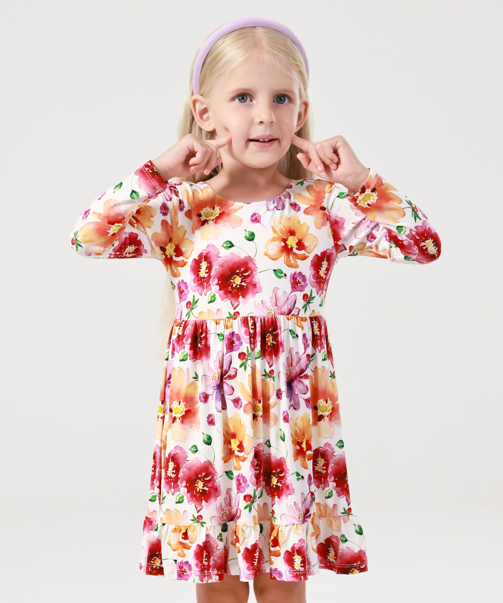 2T-12Y Long Sleeve Bamboo Viscose Girls' Twirl Dresses