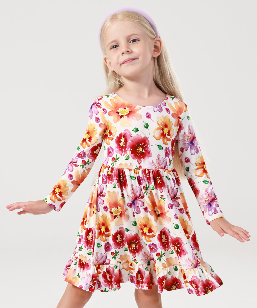 2T-12Y Long Sleeve Bamboo Viscose Girls' Twirl Dresses