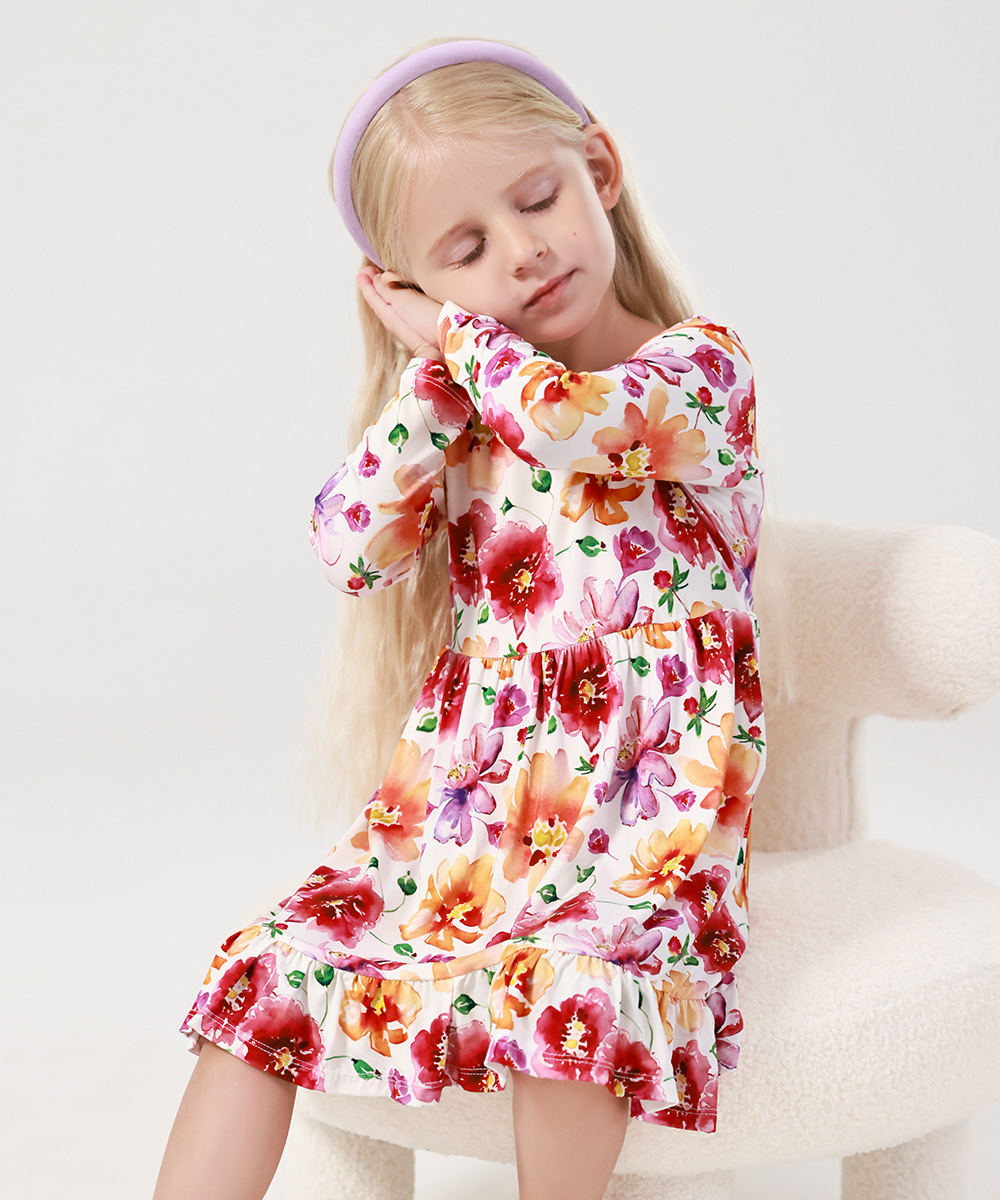 2T-12Y Long Sleeve Bamboo Viscose Girls' Twirl Dresses