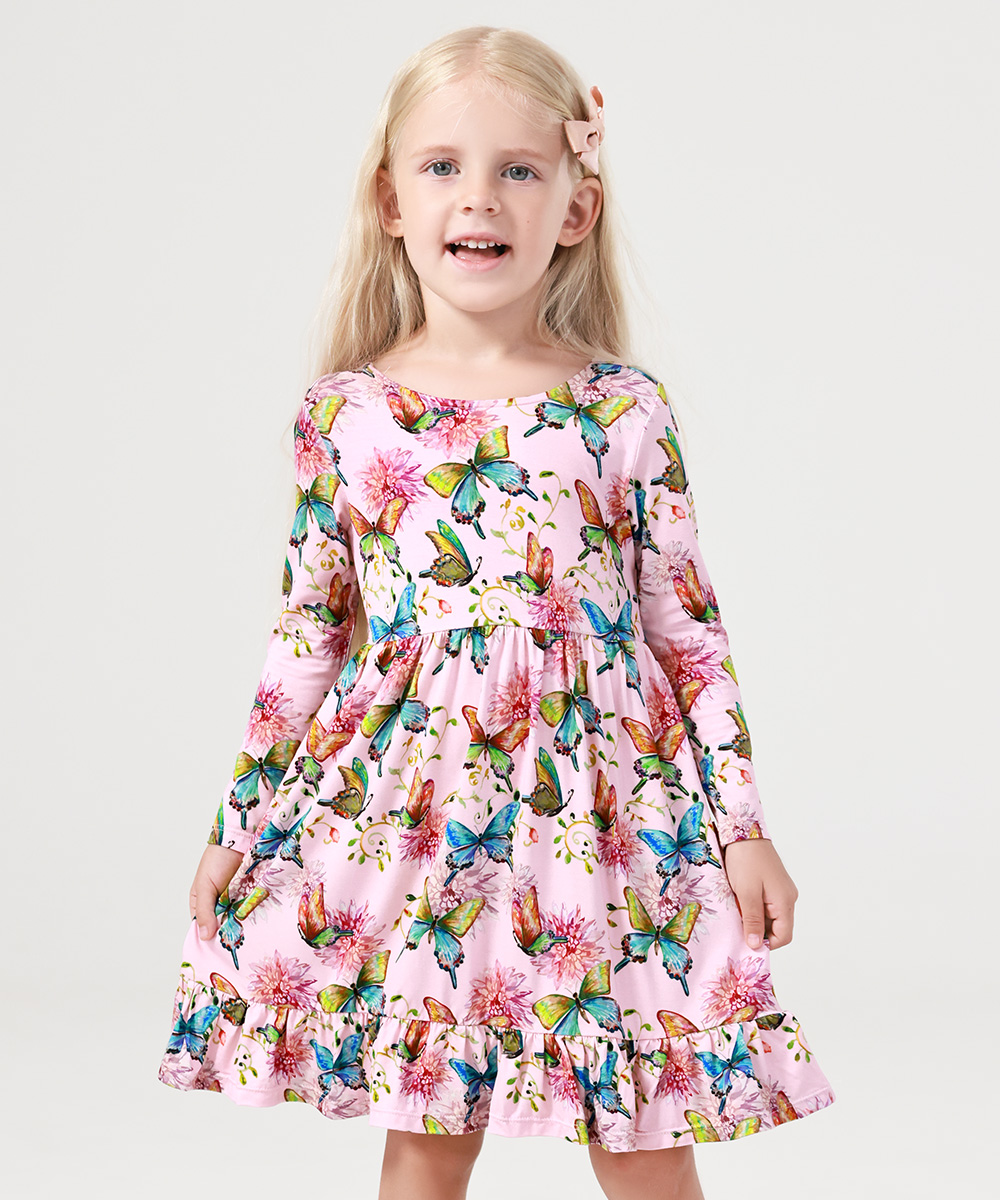 2T-12Y Long Sleeve Bamboo Viscose Girls' Twirl Dresses