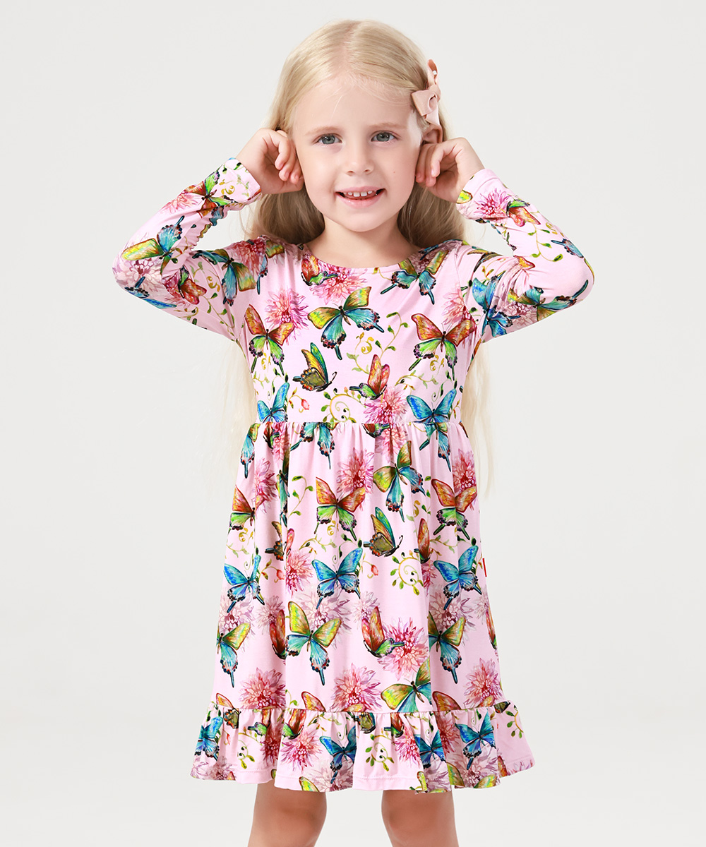 2T-12Y Long Sleeve Bamboo Viscose Girls' Twirl Dresses