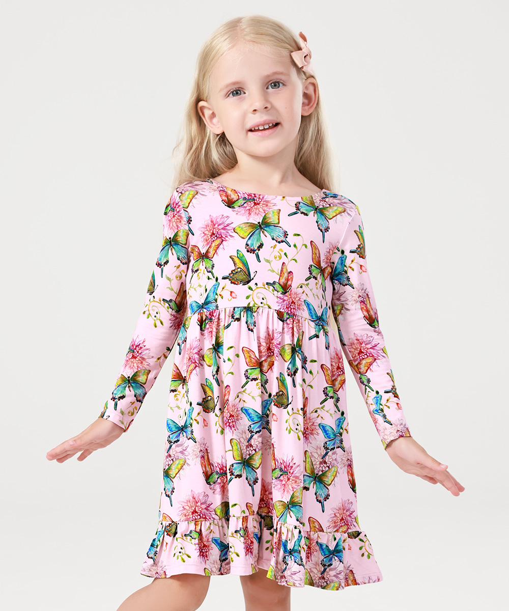 2T-12Y Long Sleeve Bamboo Viscose Girls' Twirl Dresses
