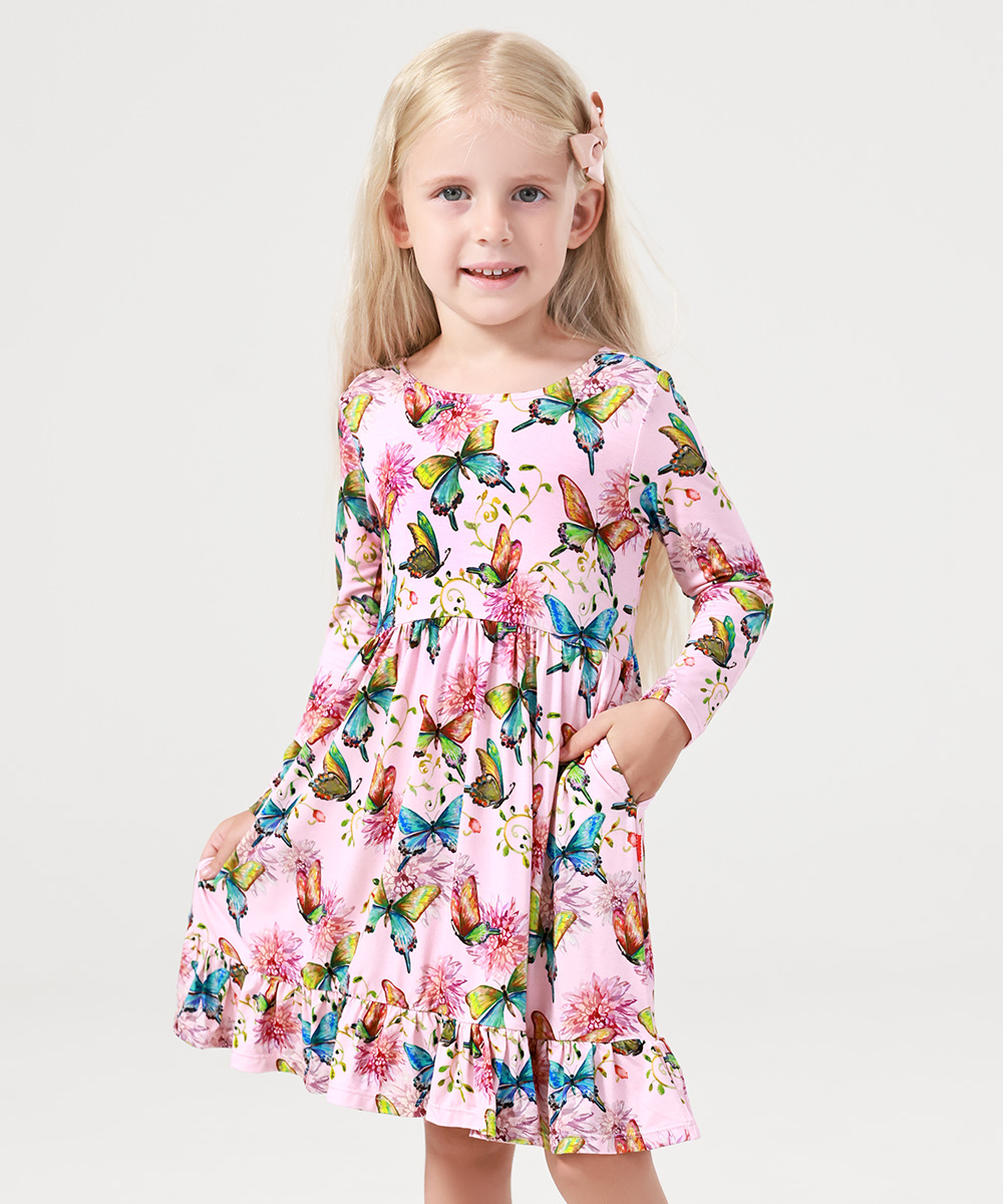 2T-12Y Long Sleeve Bamboo Viscose Girls' Twirl Dresses