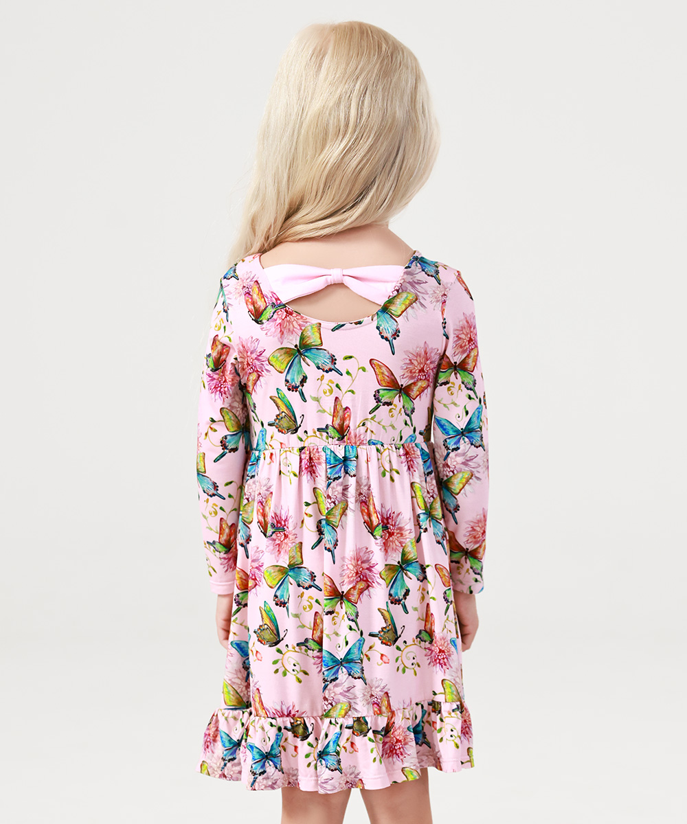 2T-12Y Long Sleeve Bamboo Viscose Girls' Twirl Dresses