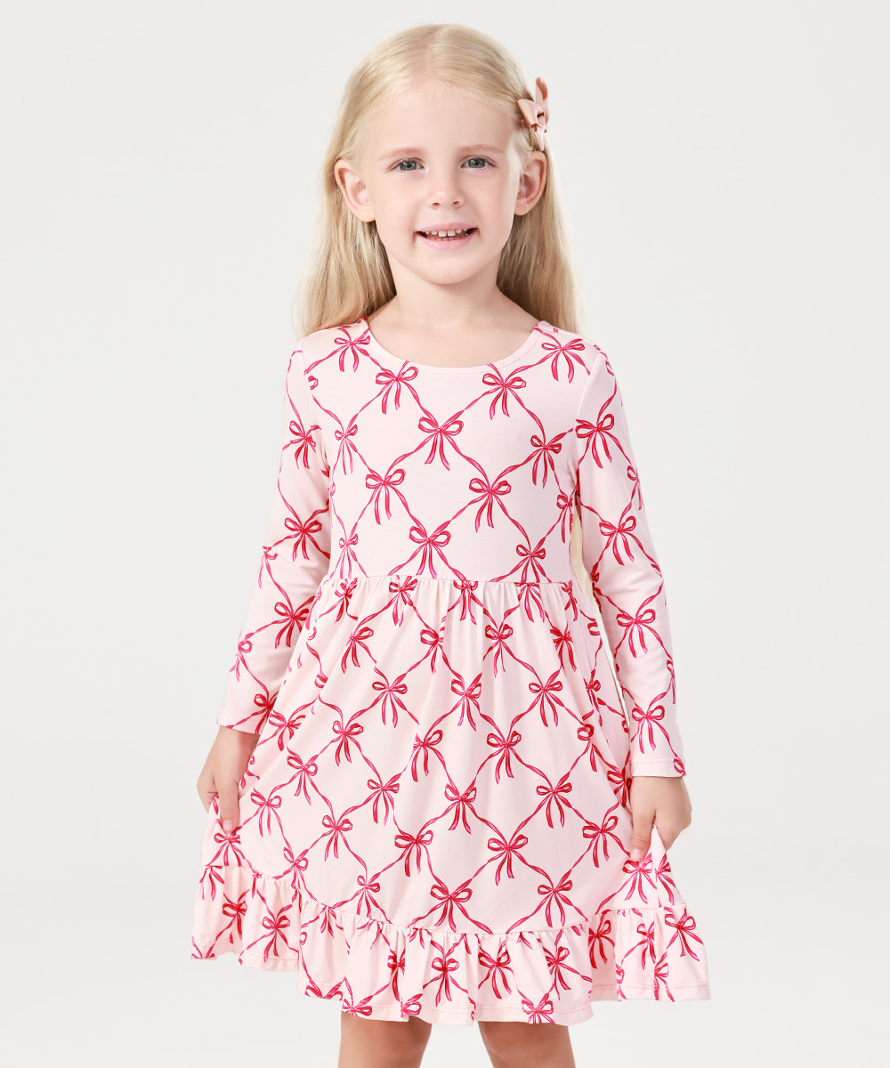 2T-12Y Long Sleeve Bamboo Viscose Girls' Twirl Dresses