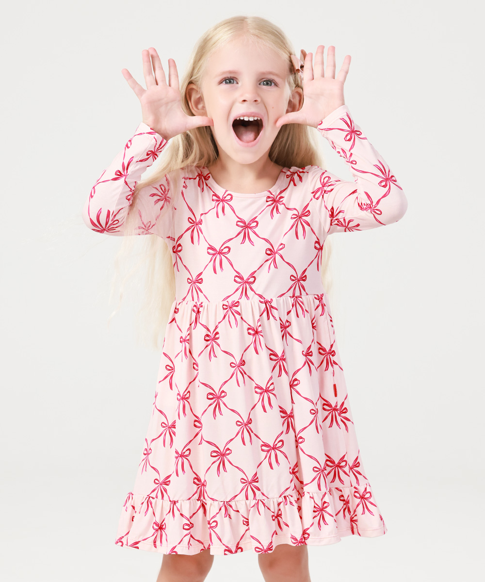 2T-12Y Long Sleeve Bamboo Viscose Girls' Twirl Dresses