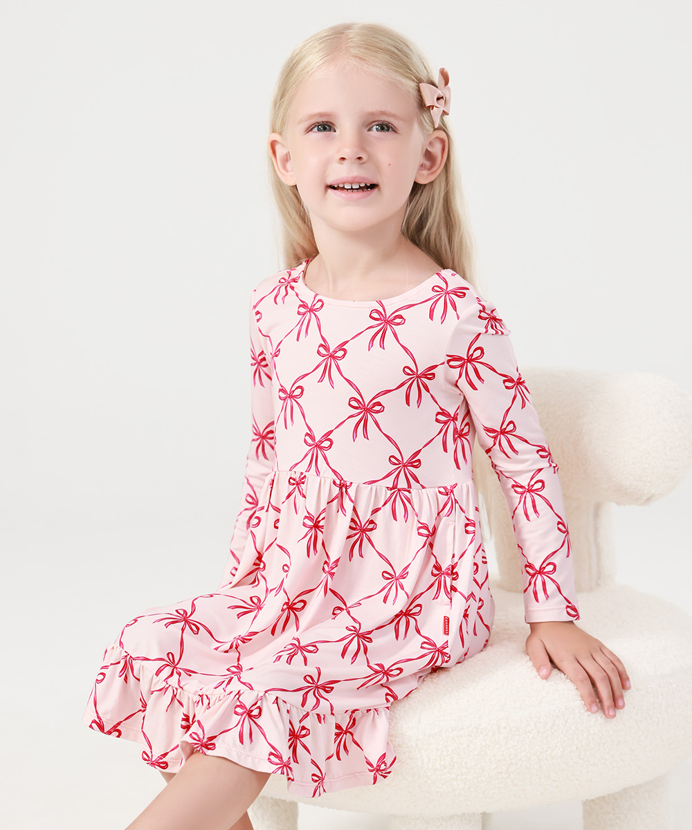 2T-12Y Long Sleeve Bamboo Viscose Girls' Twirl Dresses