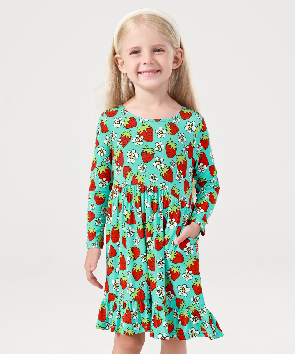 2T-12Y Long Sleeve Bamboo Viscose Girls' Twirl Dresses