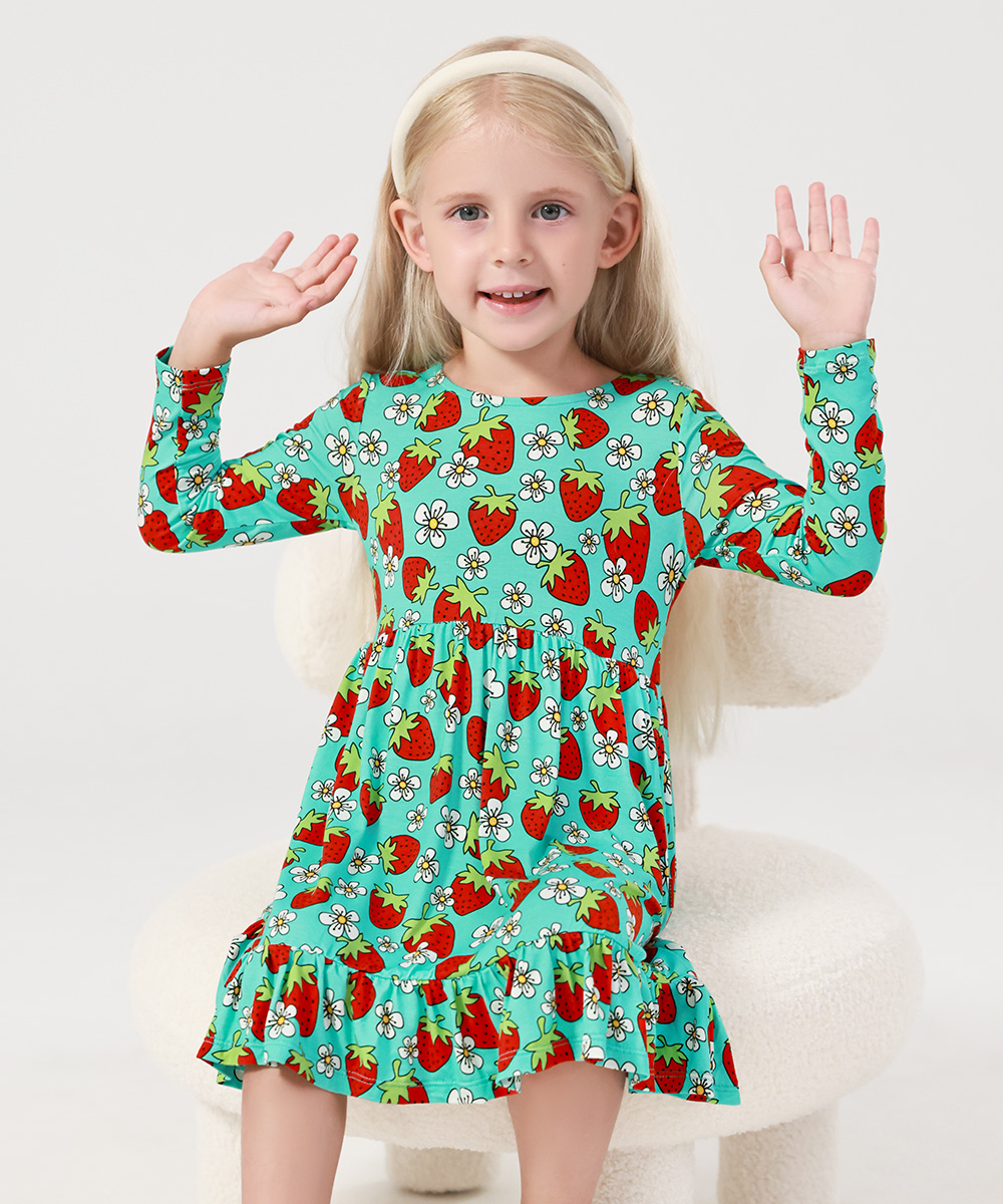 2T-12Y Long Sleeve Bamboo Viscose Girls' Twirl Dresses