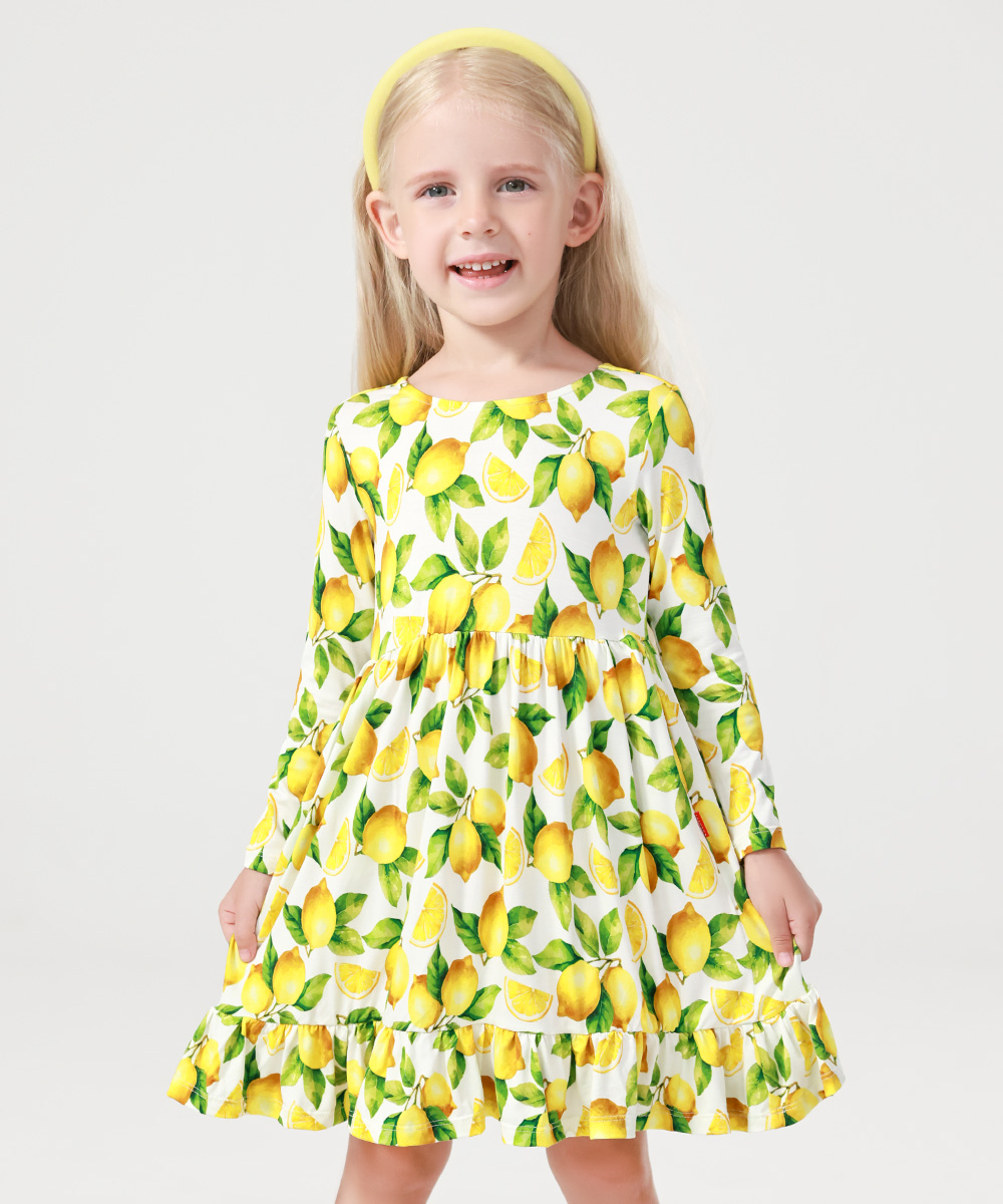 2T-12Y Long Sleeve Bamboo Viscose Girls' Twirl Dresses