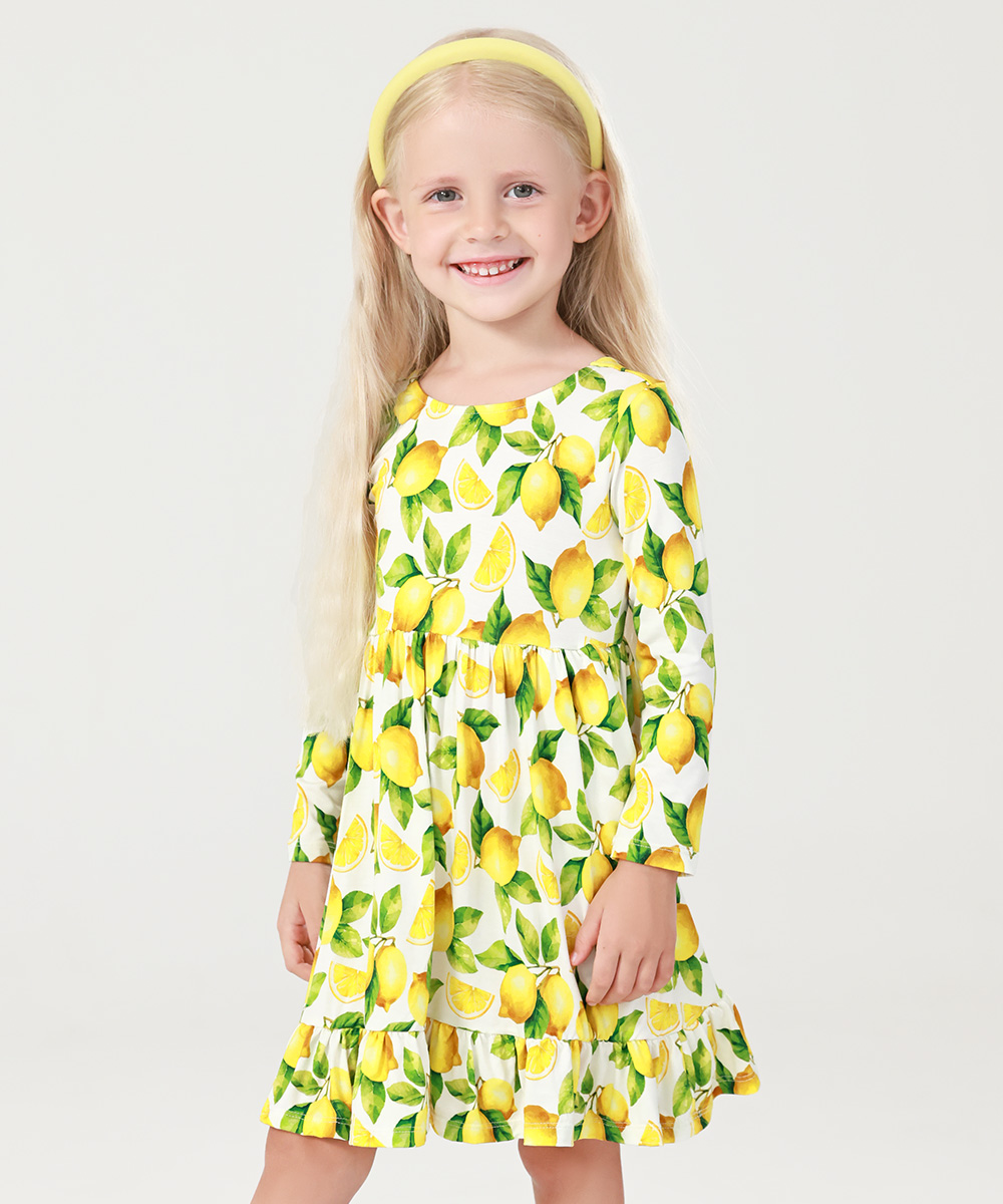 2T-12Y Long Sleeve Bamboo Viscose Girls' Twirl Dresses