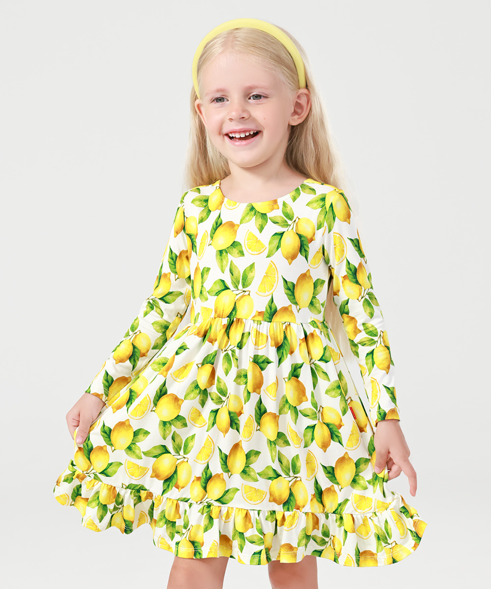 2T-12Y Long Sleeve Bamboo Viscose Girls' Twirl Dresses