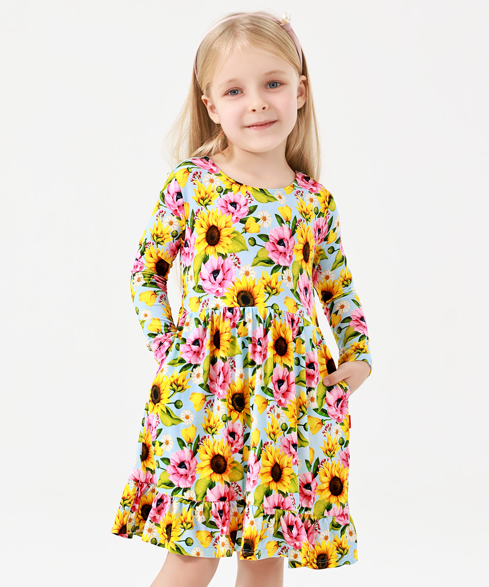 2T-12Y Long Sleeve Bamboo Viscose Girls' Twirl Dresses