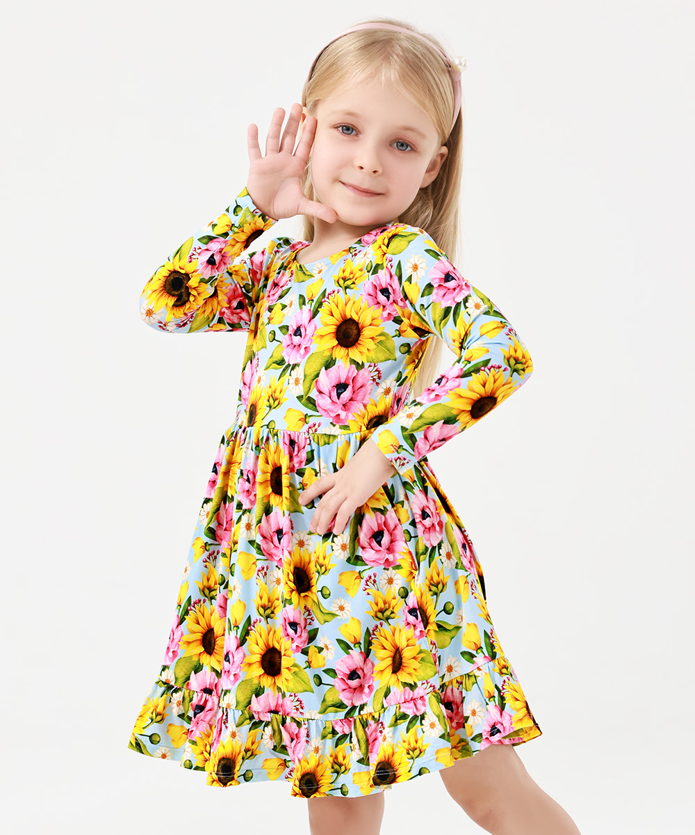 2T-12Y Long Sleeve Bamboo Viscose Girls' Twirl Dresses