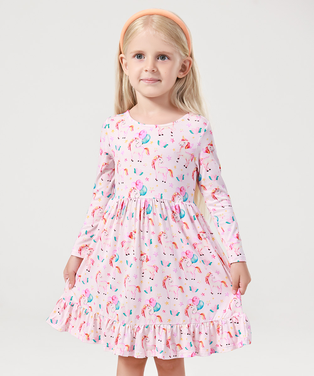 2T-12Y Long Sleeve Bamboo Viscose Girls' Twirl Dresses