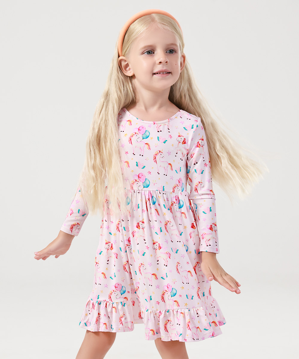2T-12Y Long Sleeve Bamboo Viscose Girls' Twirl Dresses