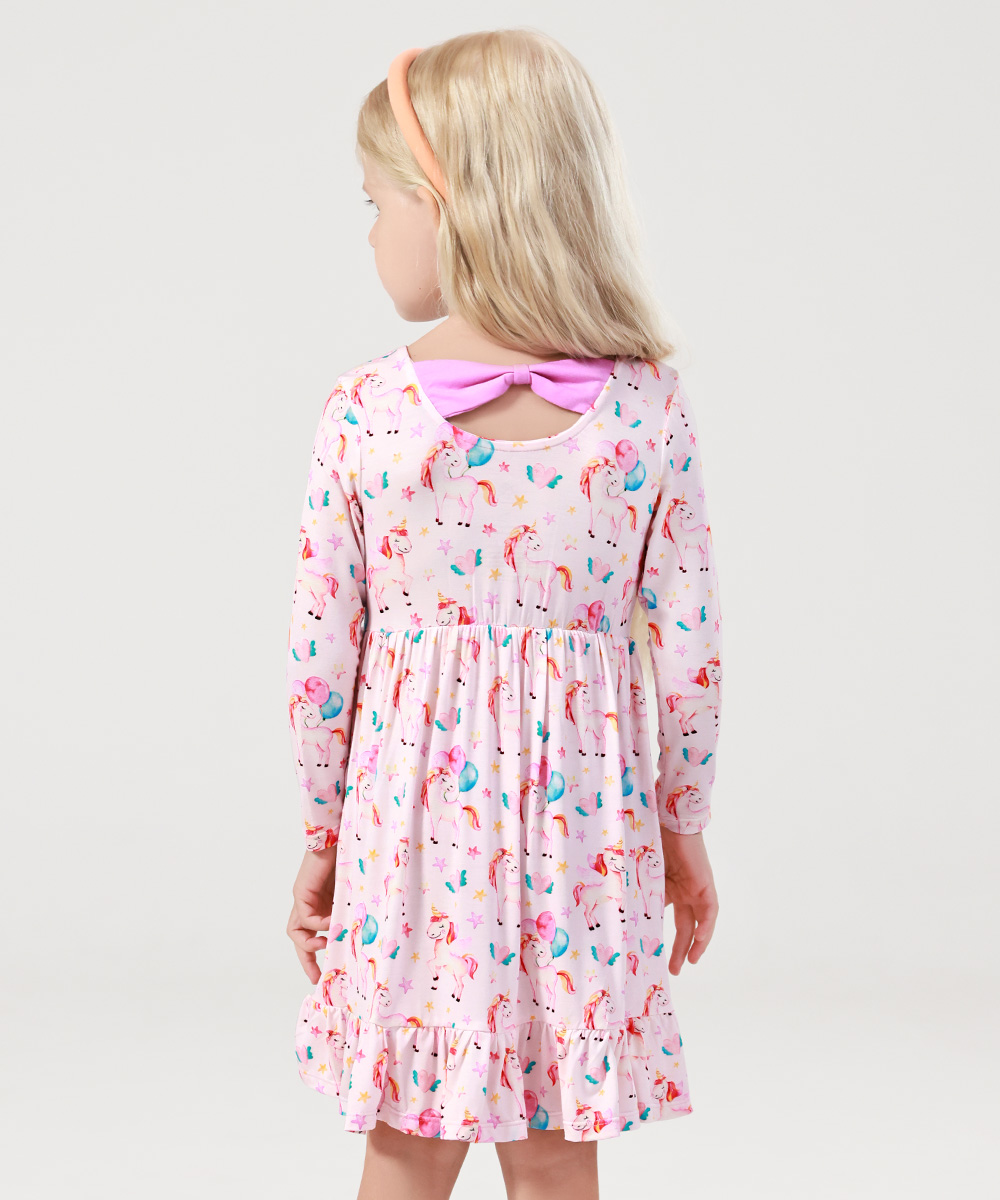 2T-12Y Long Sleeve Bamboo Viscose Girls' Twirl Dresses