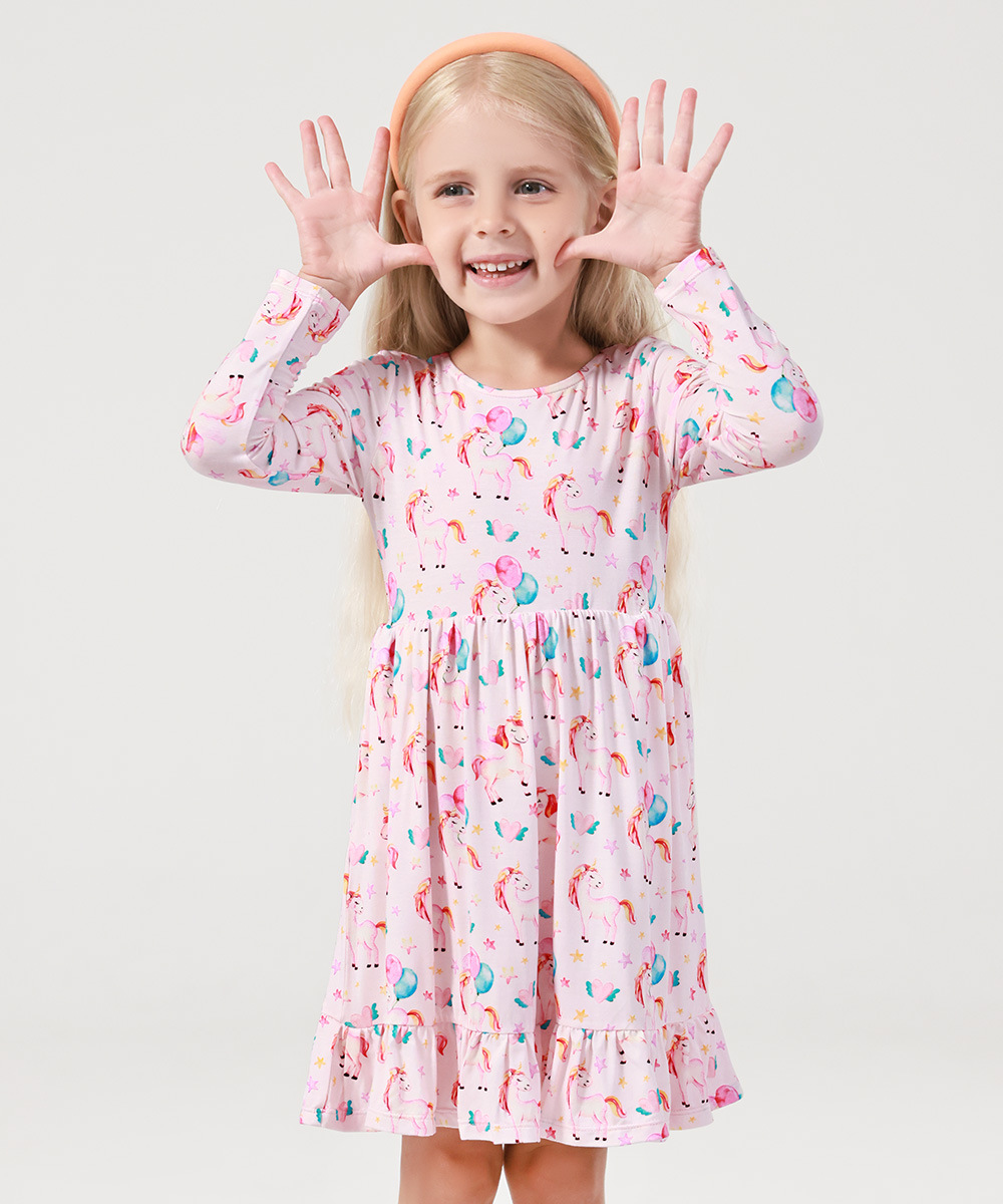2T-12Y Long Sleeve Bamboo Viscose Girls' Twirl Dresses