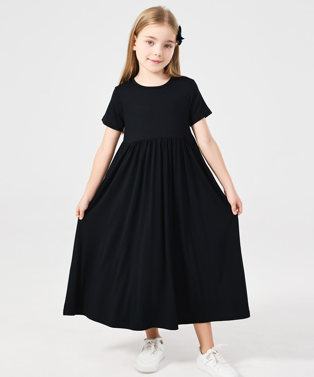 Girls Maxi Bamboo Short Sleeve Flowy Casual Dresses