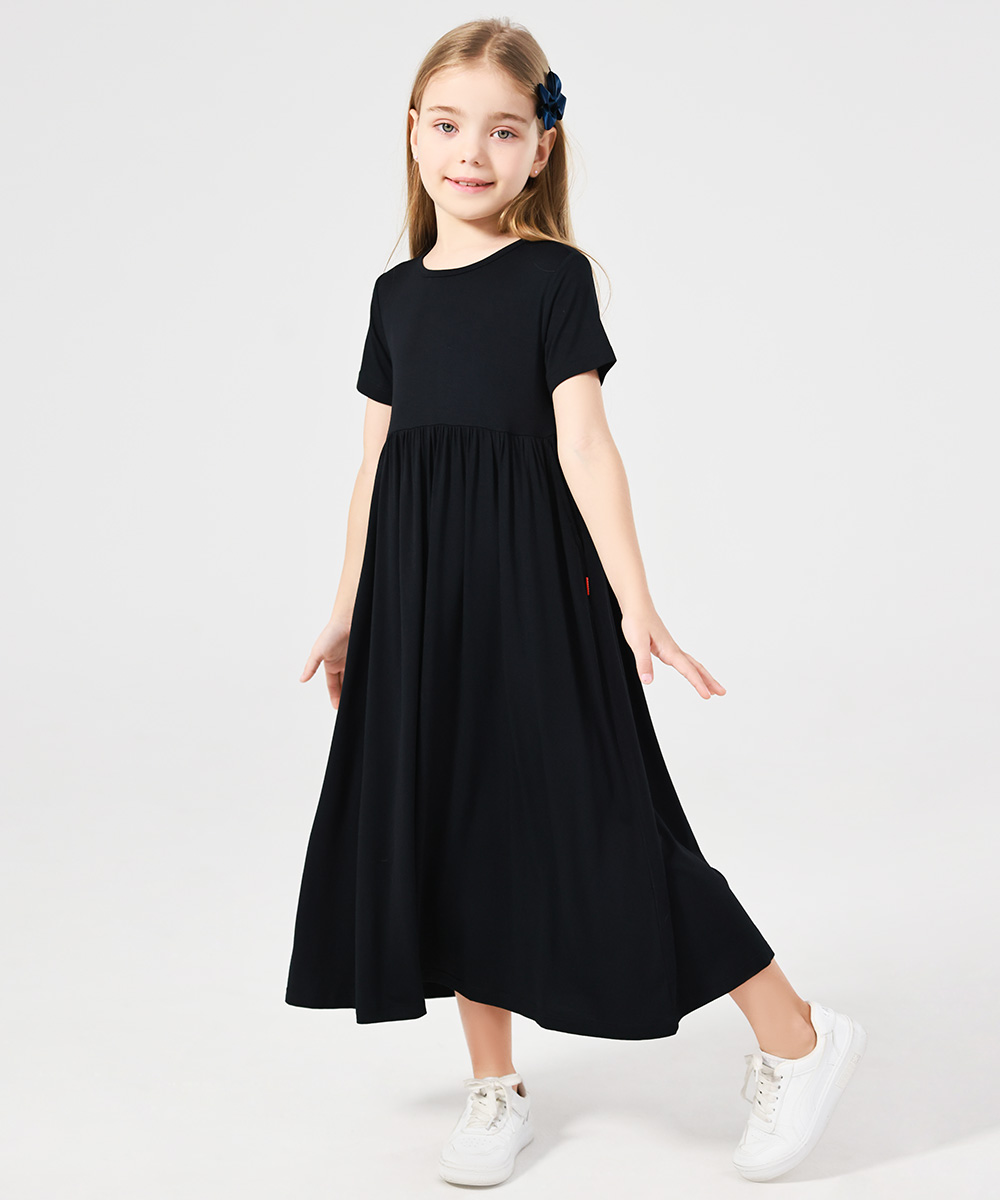 Girls Maxi Bamboo Short Sleeve Flowy Casual Dresses