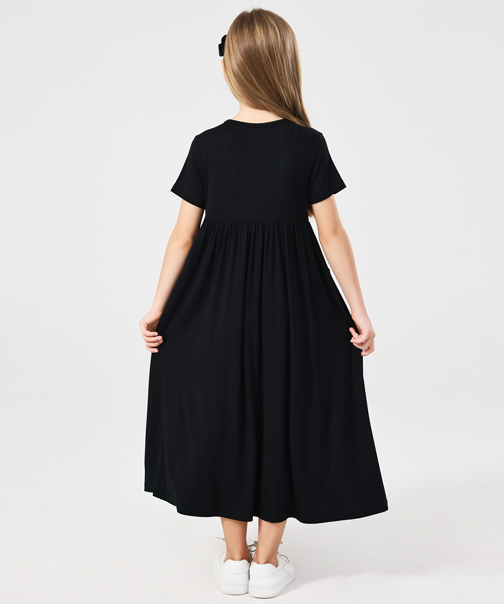 Girls Maxi Bamboo Short Sleeve Flowy Casual Dresses