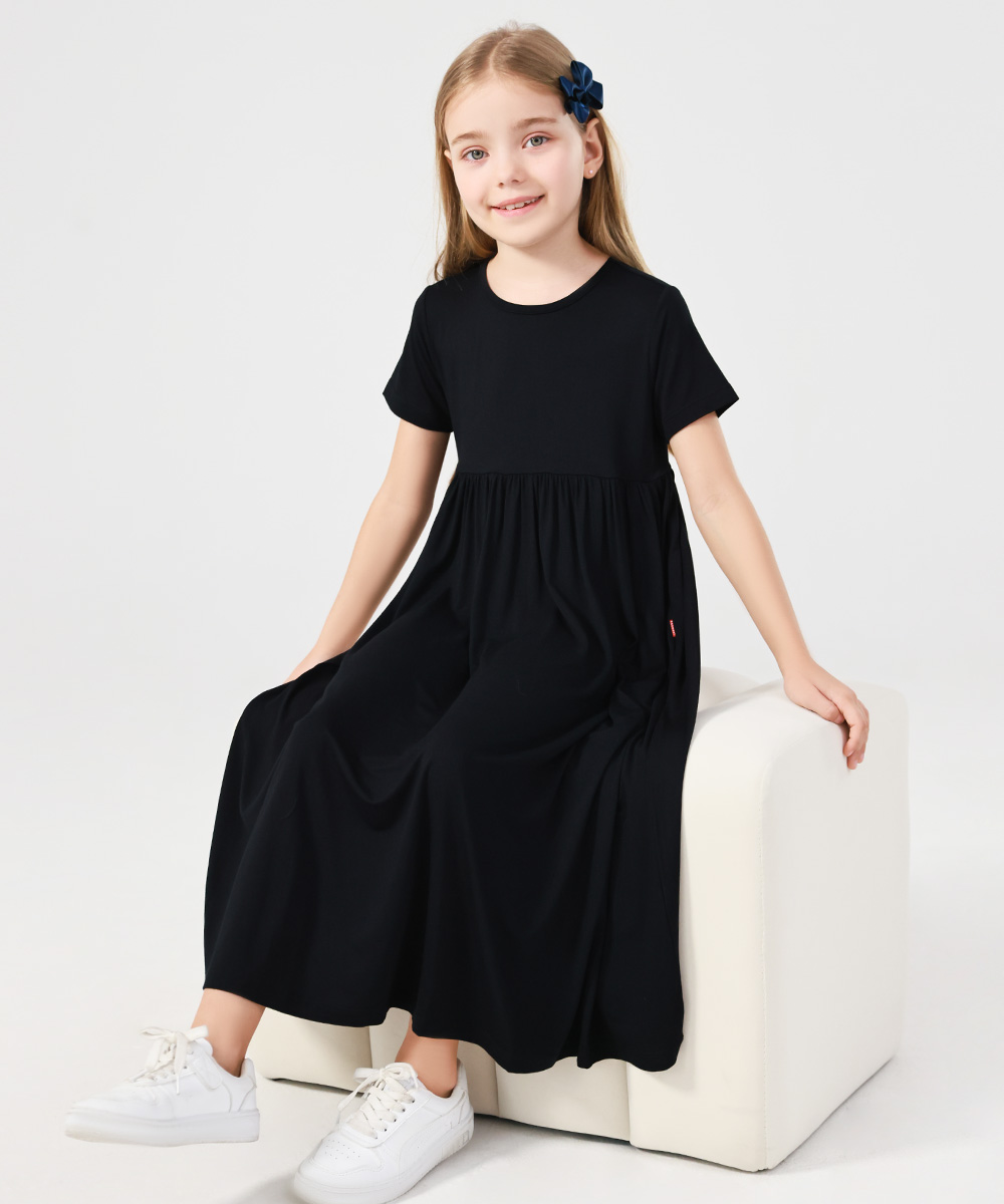 Girls Maxi Bamboo Short Sleeve Flowy Casual Dresses