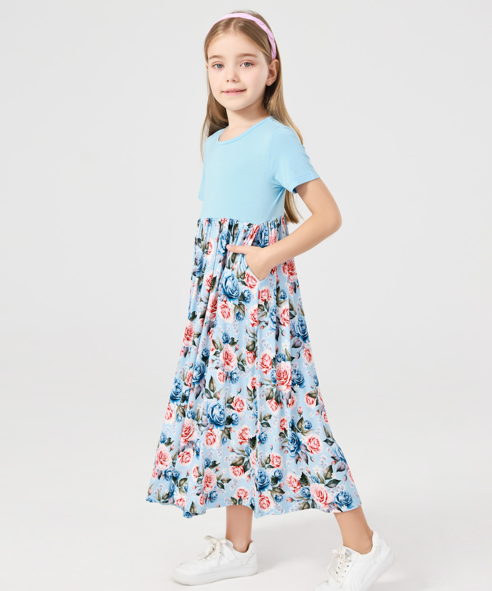 Girls Maxi Bamboo Short Sleeve Flowy Casual Dresses