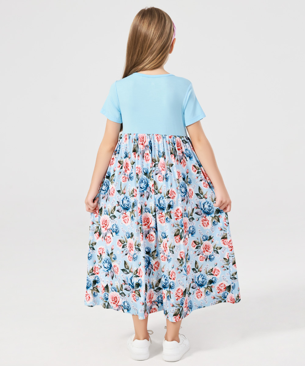 Girls Maxi Bamboo Short Sleeve Flowy Casual Dresses