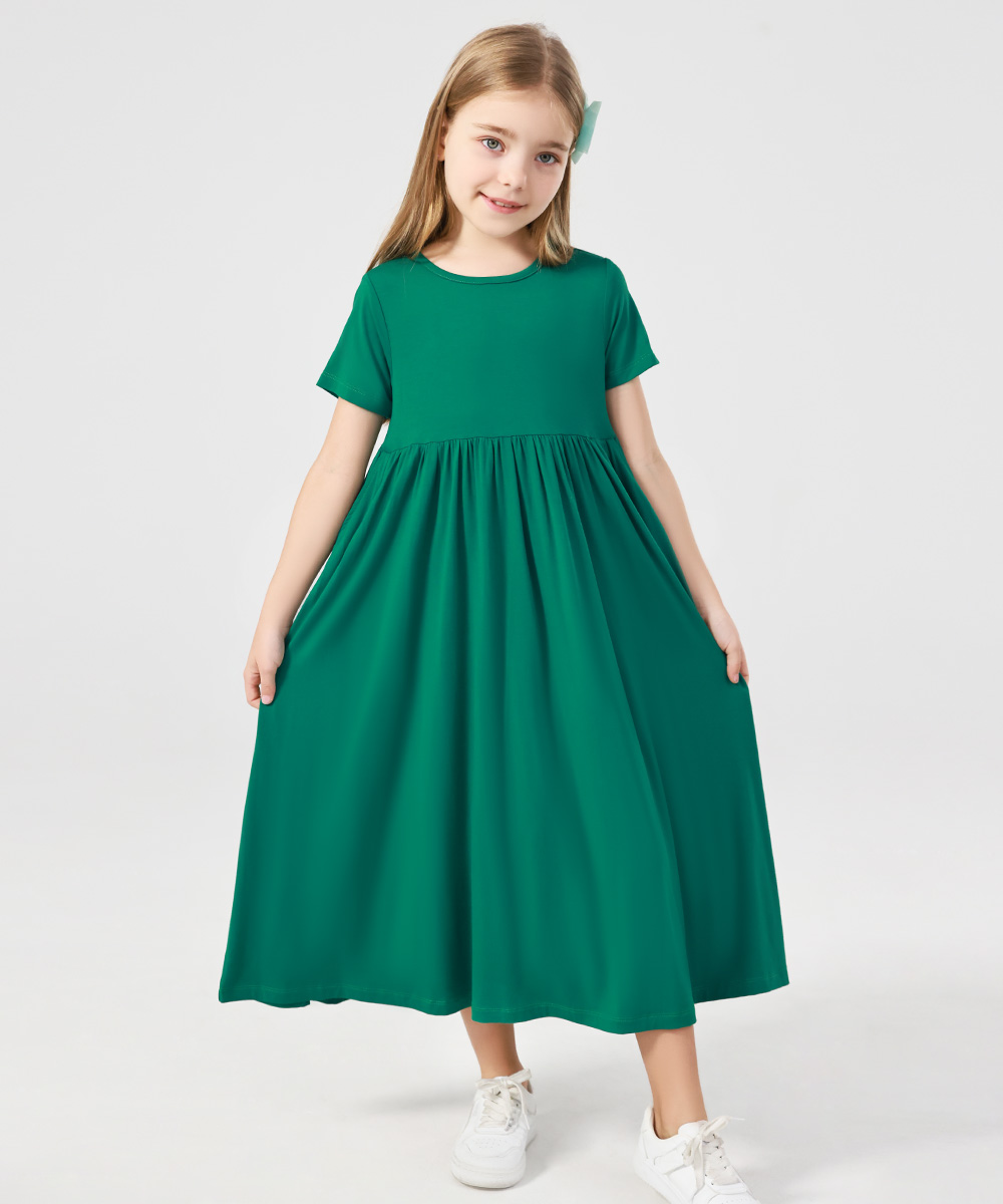 Girls Maxi Bamboo Short Sleeve Flowy Casual Dresses