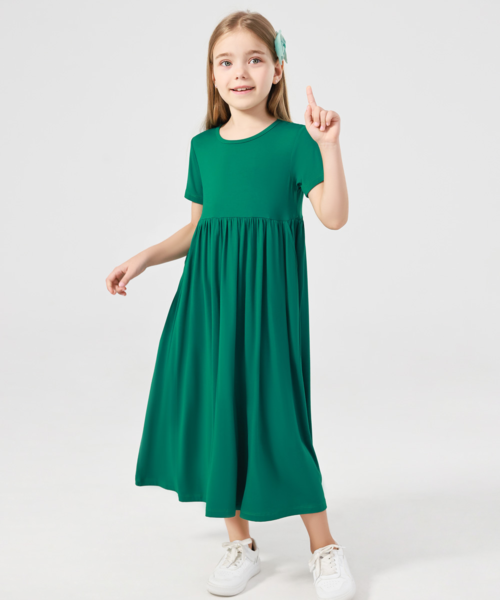 Girls Maxi Bamboo Short Sleeve Flowy Casual Dresses
