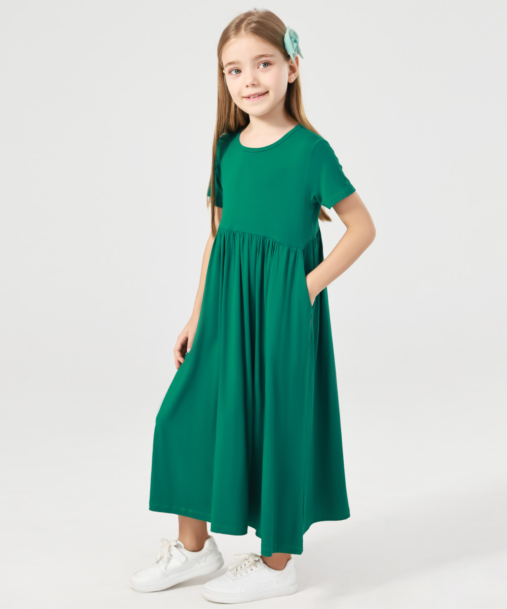 Girls Maxi Bamboo Short Sleeve Flowy Casual Dresses