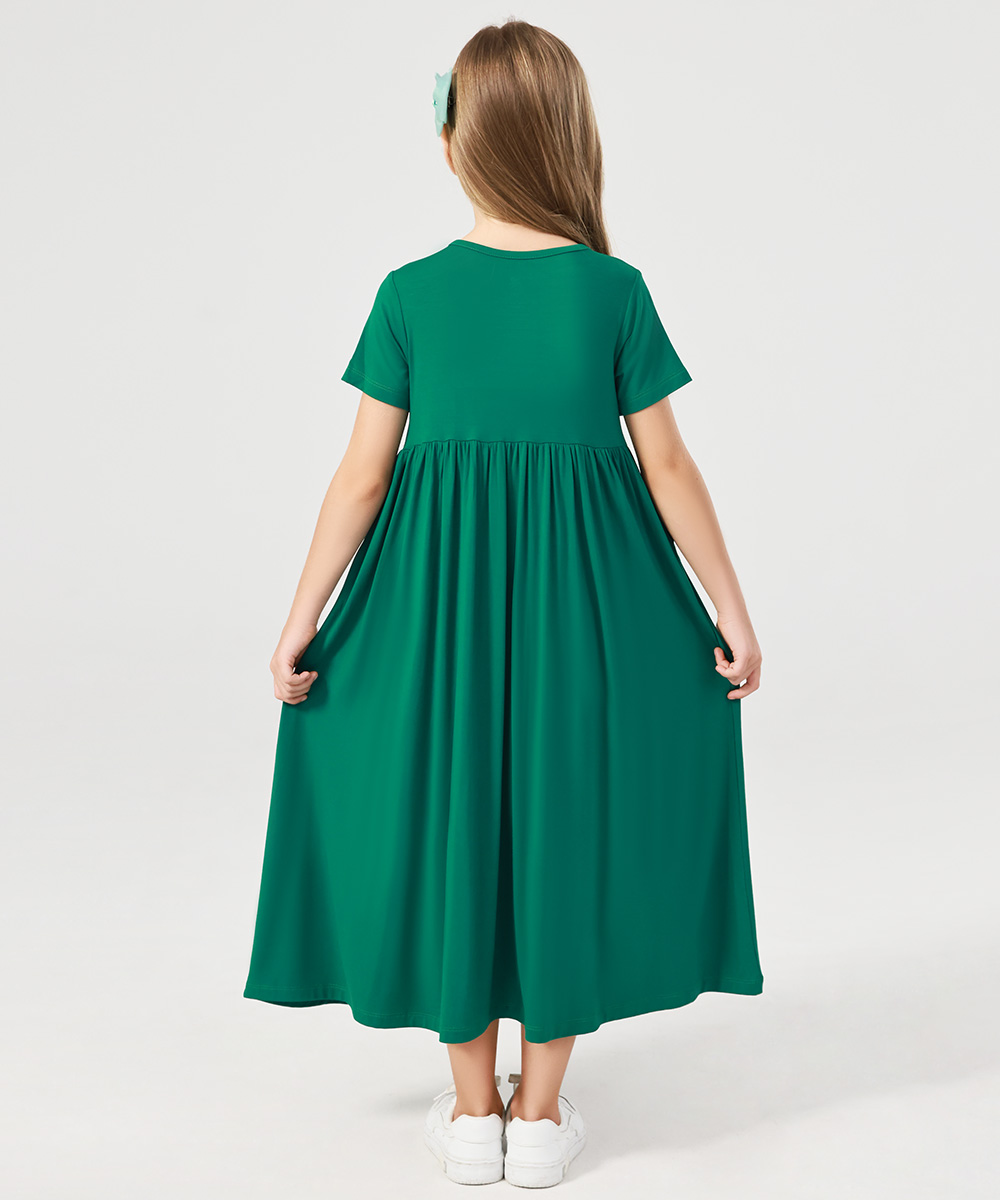 Girls Maxi Bamboo Short Sleeve Flowy Casual Dresses