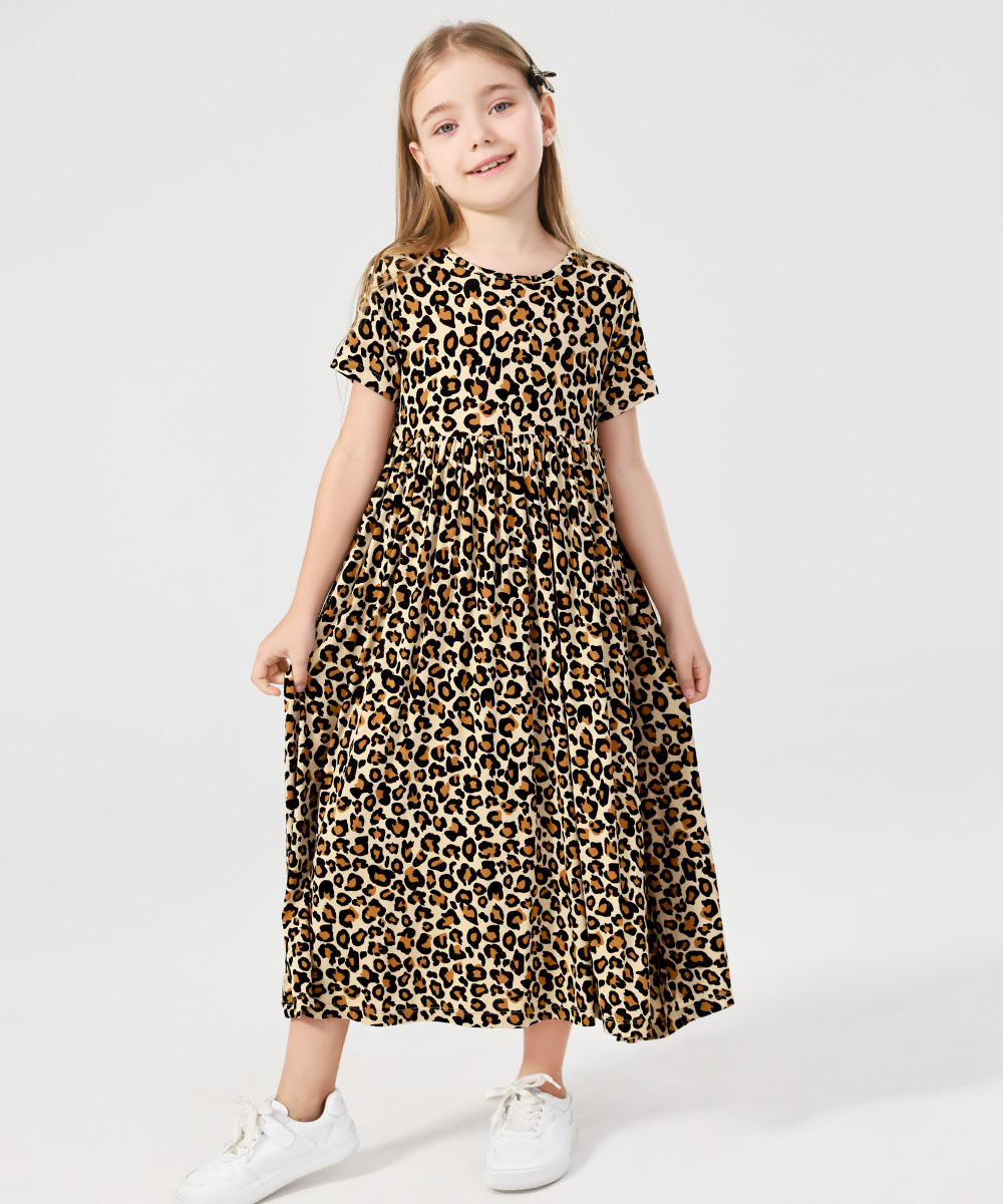 Girls Maxi Bamboo Short Sleeve Flowy Casual Dresses